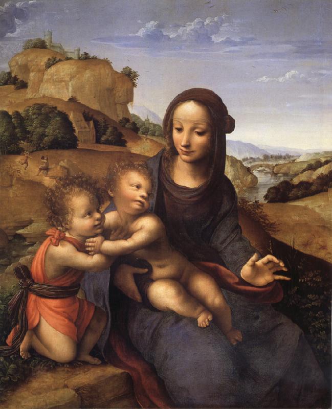 YANEZ DE LA ALMEDINA, Fernando Madonna and Child with Infant St.Fohn China oil painting art